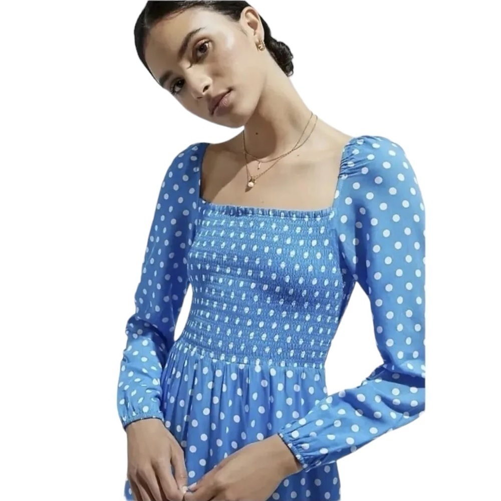 Dolan Anthropologie Left Coast Laney Polka Dot Maxi Dress in Blue and White - Picture 2 of 14